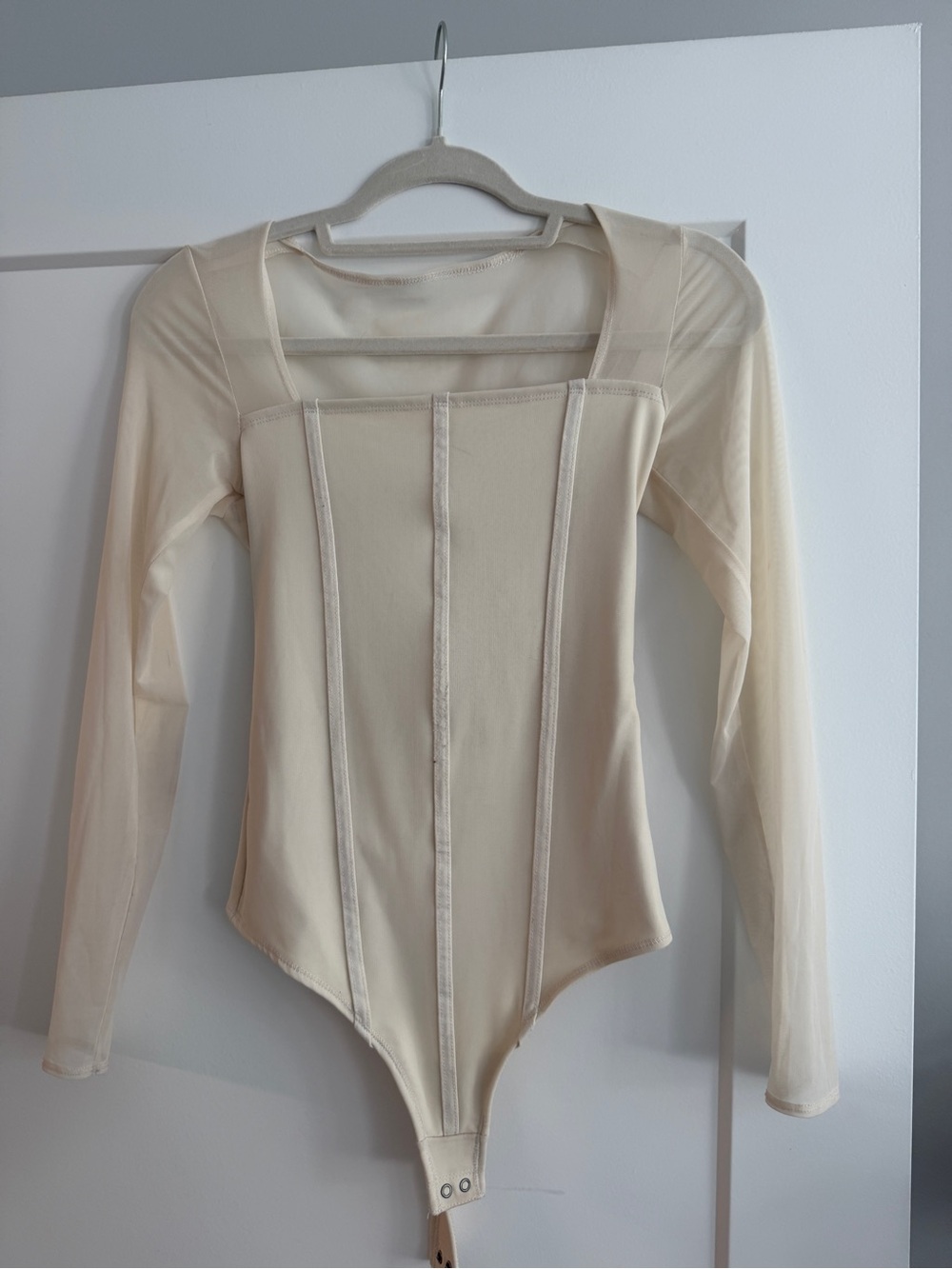 Abercrombie & Fitch Cream Long Sleeve Square Neck Bodysuit